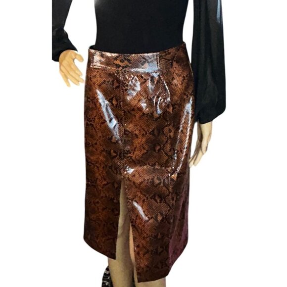 EXPRESS x Negin Mirsalehi High Waisted Snakeskin Print Faux Leather Pencil Skirt - Picture 2 of 7